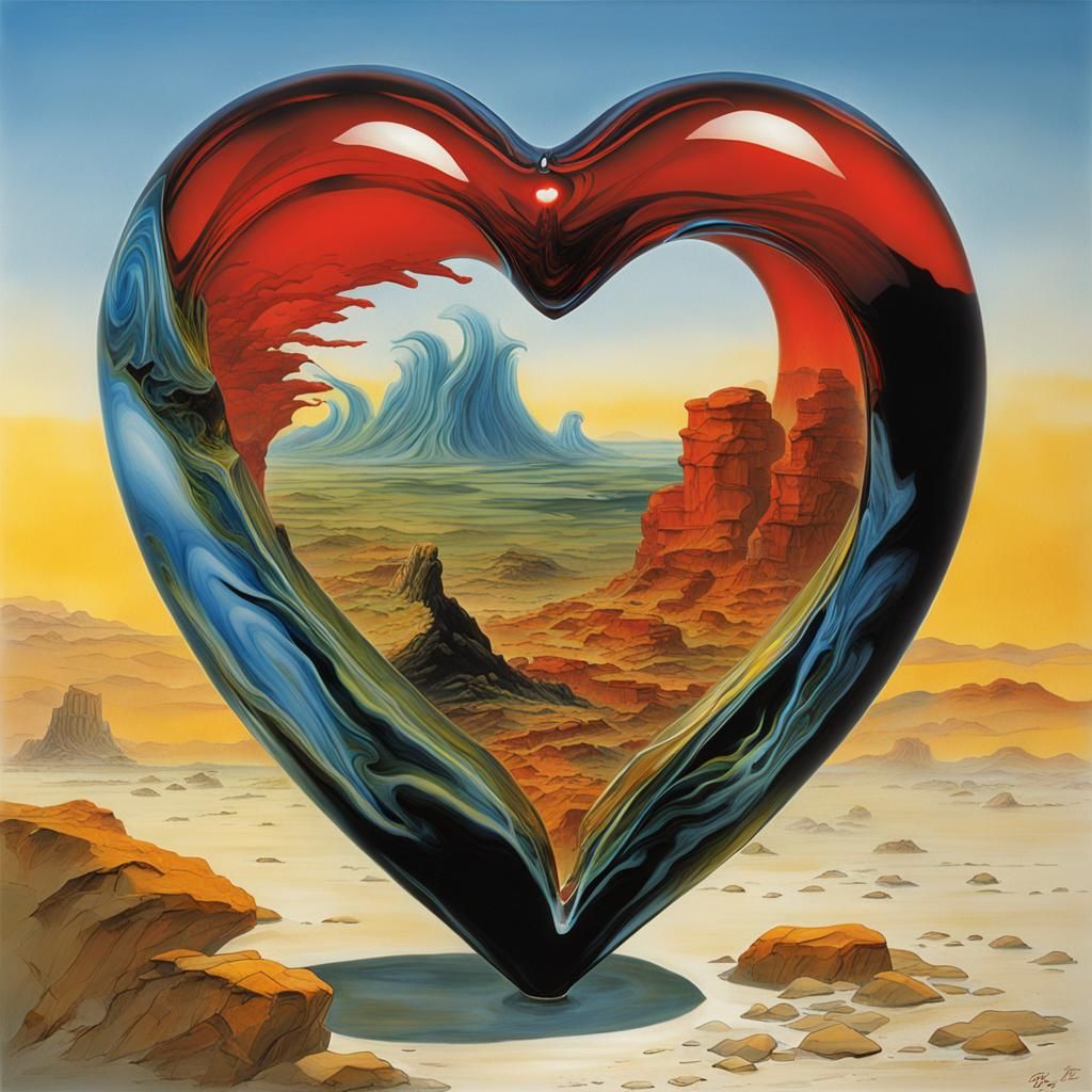 Blown Glass Heart in Fantastical Style