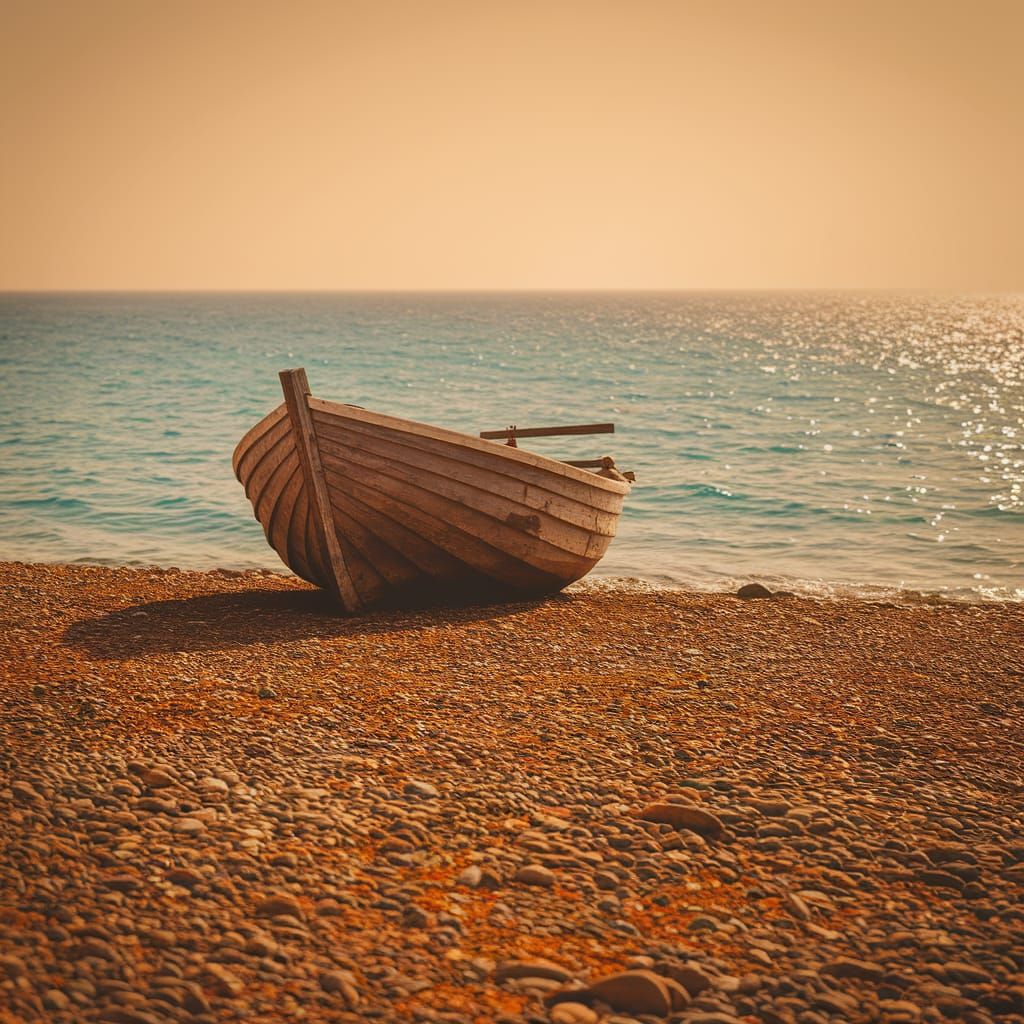 Serene Fishing Boat on North Cyprus Beach at Sunset