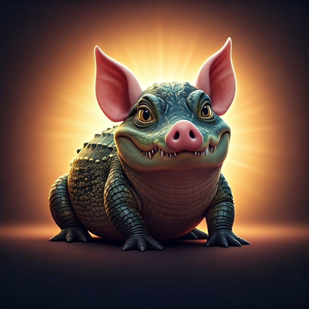 Newborn Hybrid Creature with Alligator and Pig Features