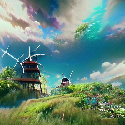 Fantastical Windmill Concept Art in Anime Style