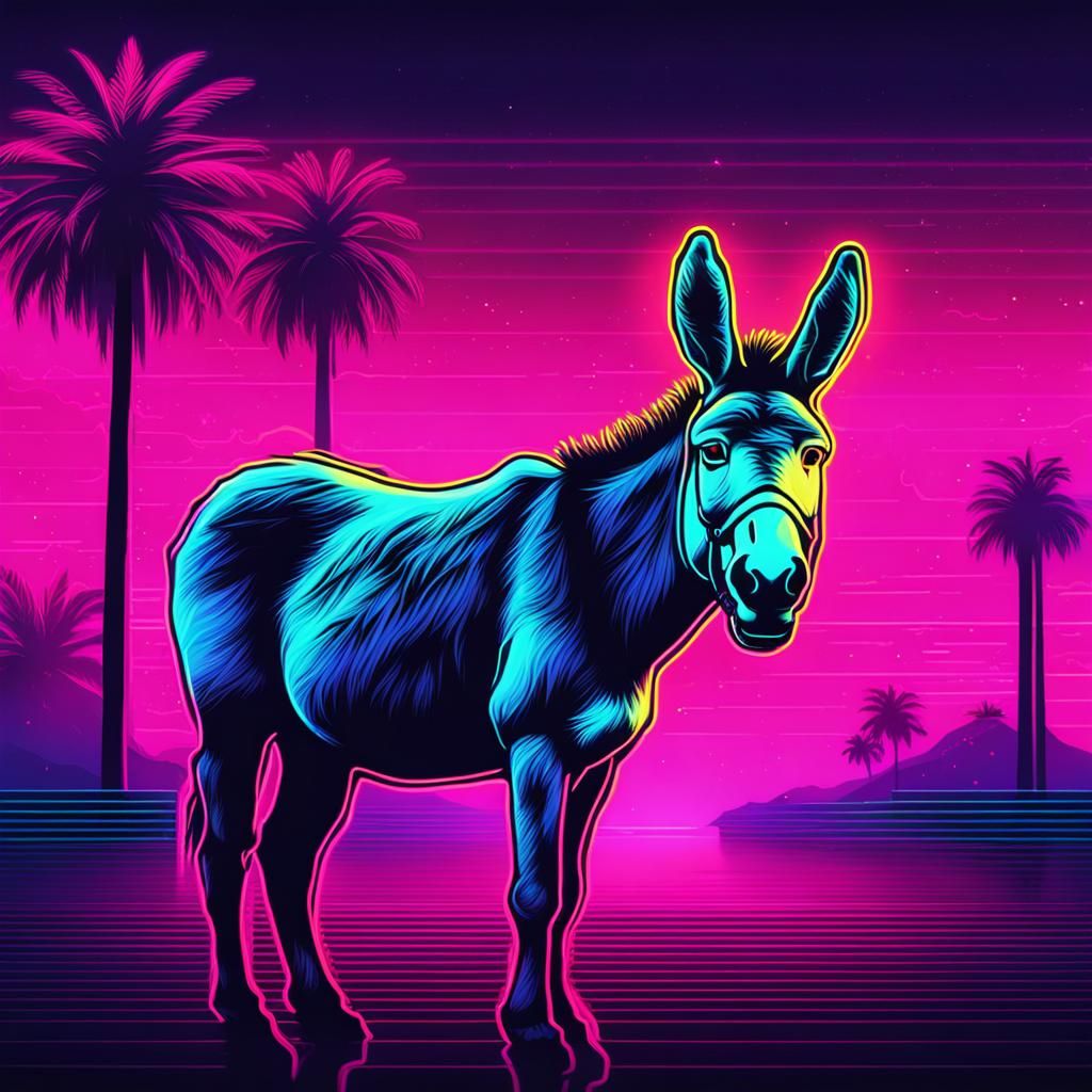 Synthwave Donkey in Neon Retro Style