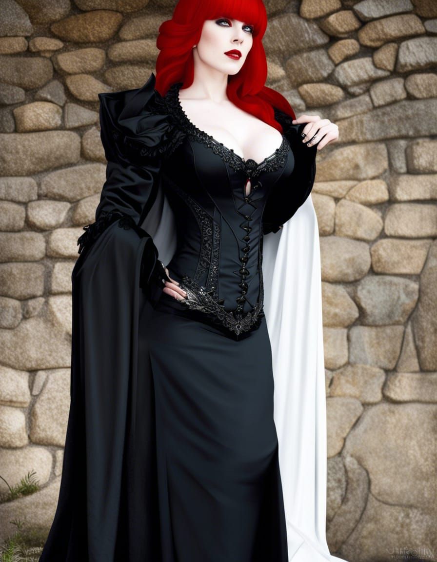 Redhead Vampire in Gothic Style by Castle Wall