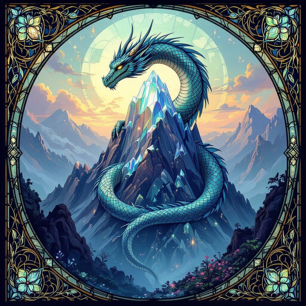 Dragon on Crystal Peak with Bioluminescent Valley