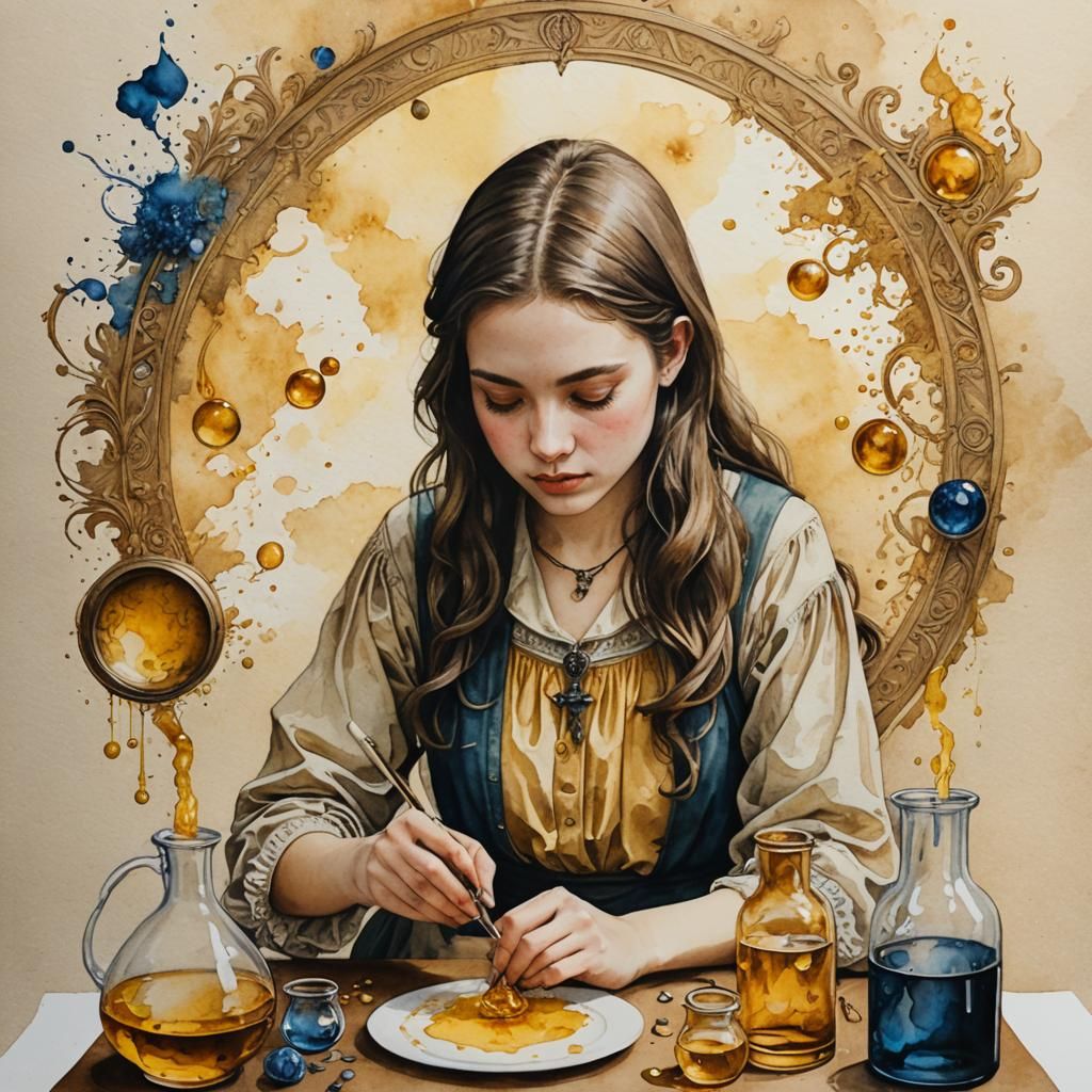 Teenage Alchemist in Watercolor Style