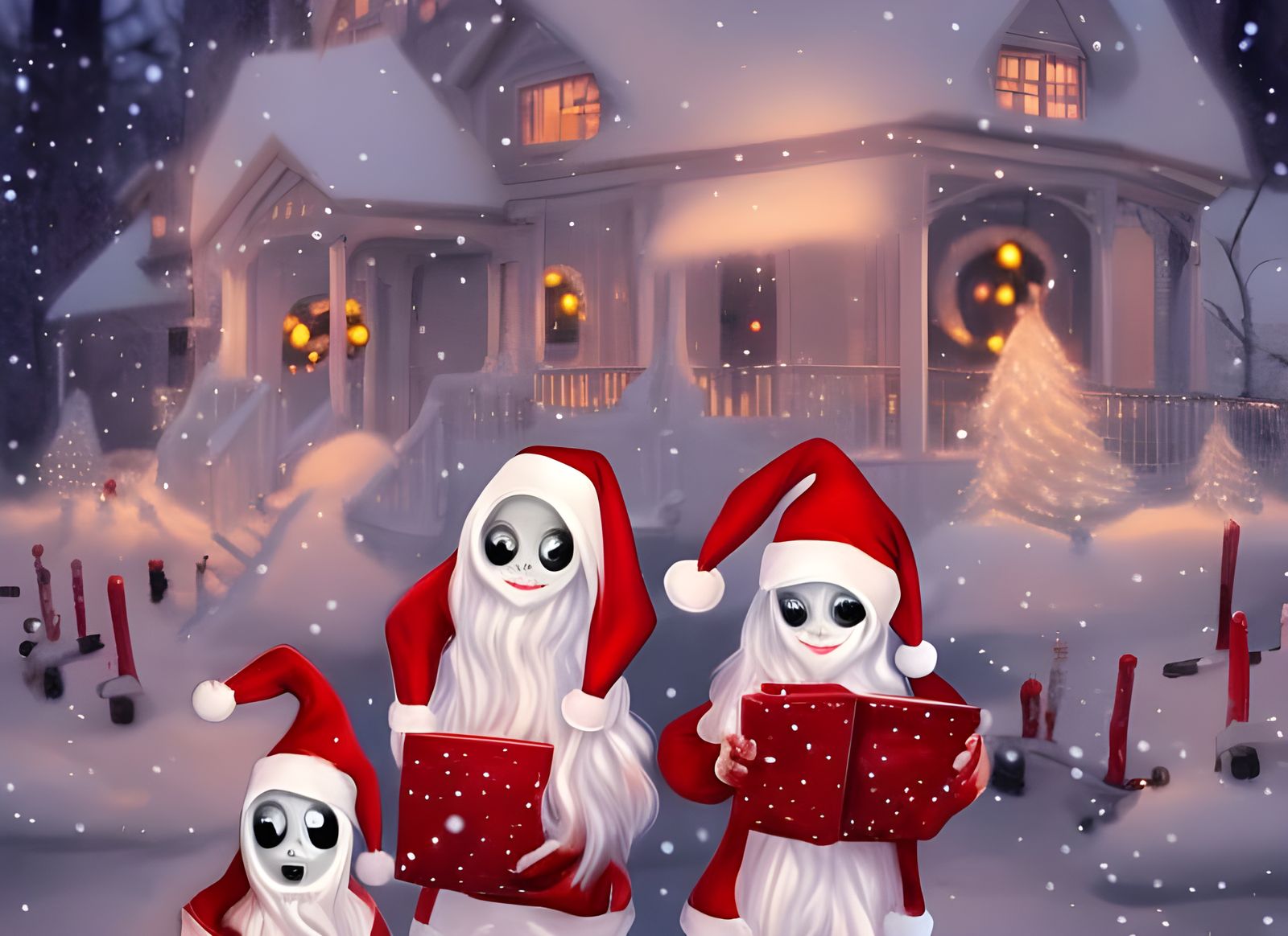 Cute Christmas Caroling Ghosts in Splash Art Style
