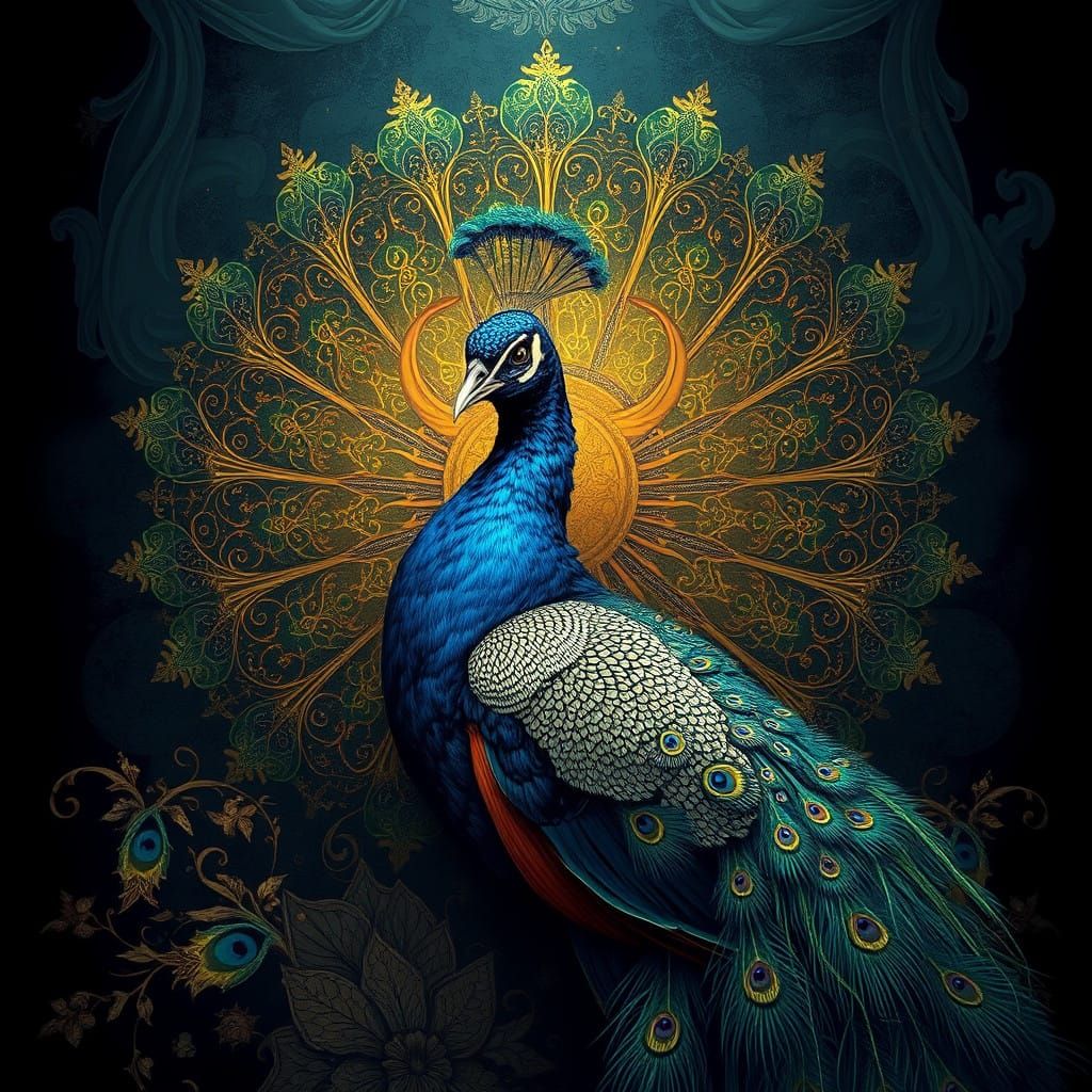 Resplendent Peacock in Mystical Dreamscape