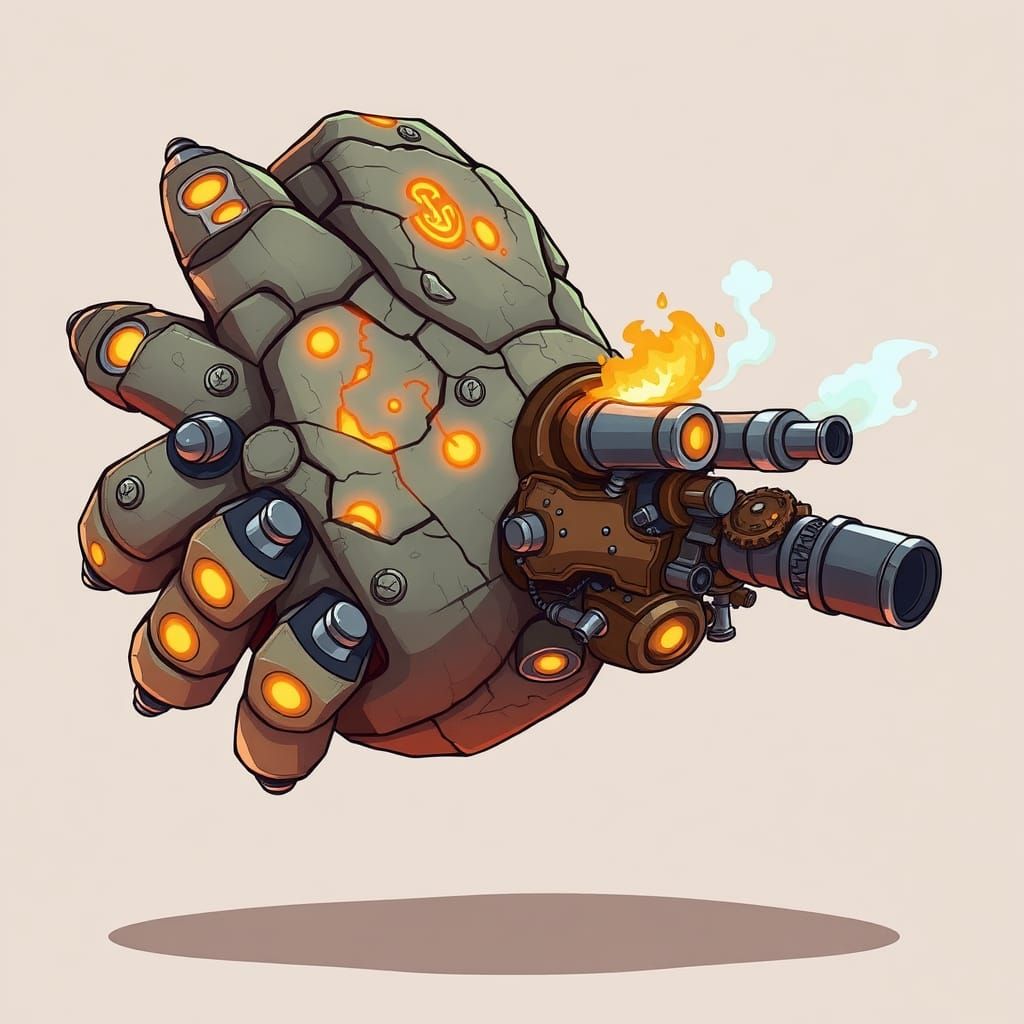 Steampunk Stone Monster Arm in 2D Cartoon Style