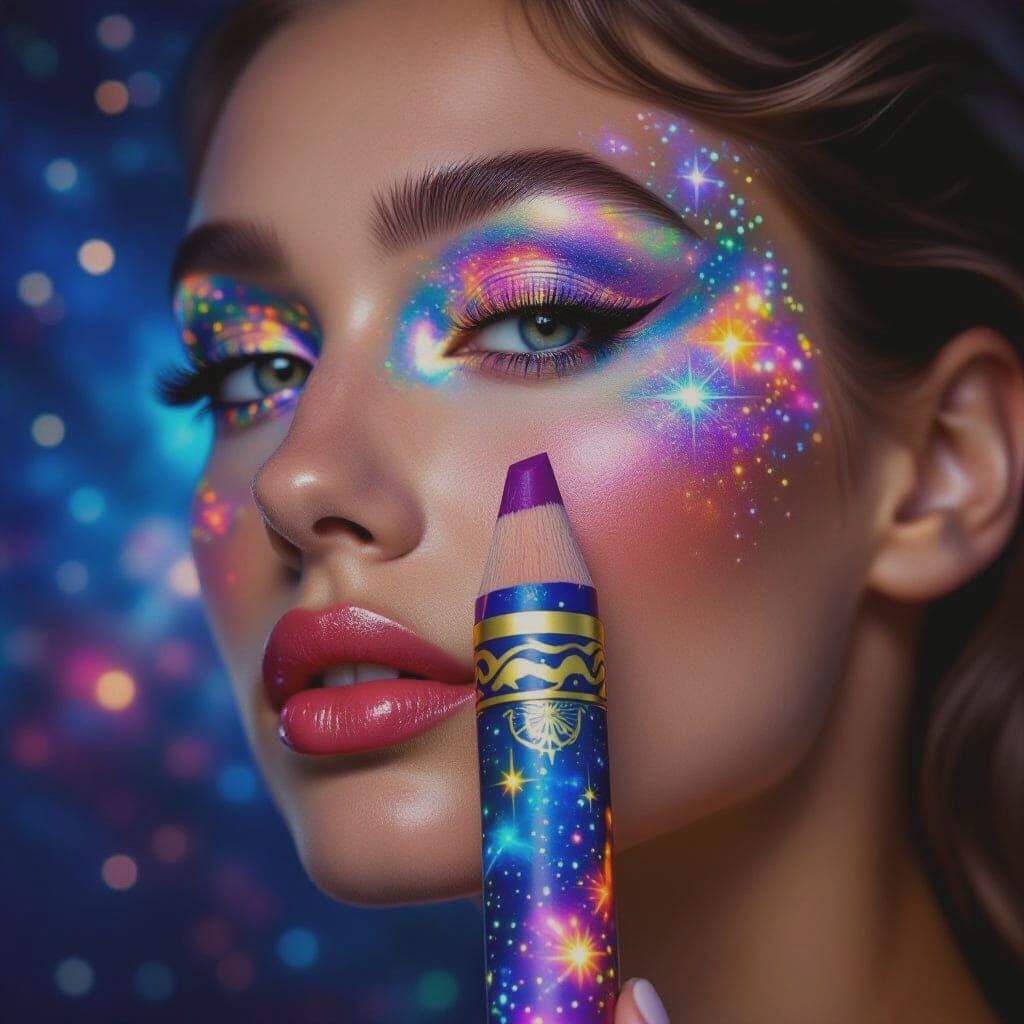 Cosmic Light Engraved Makeup on Woman's Face