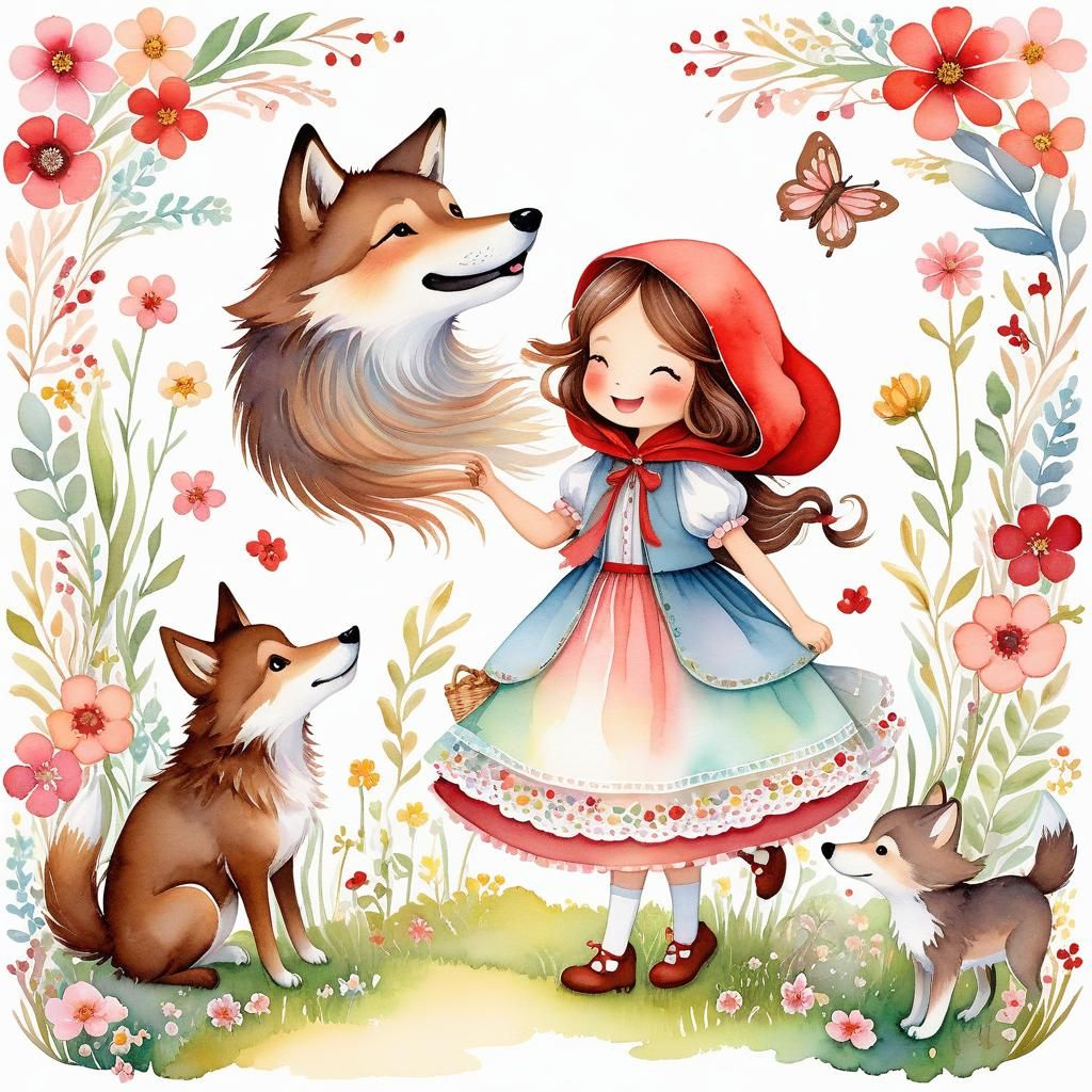 Little Red Riding Hood Illustration in Watercolor Style