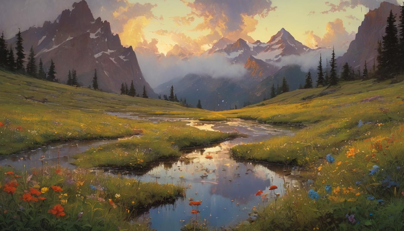 Wildflower Meadow After Rain, Romanticism Style