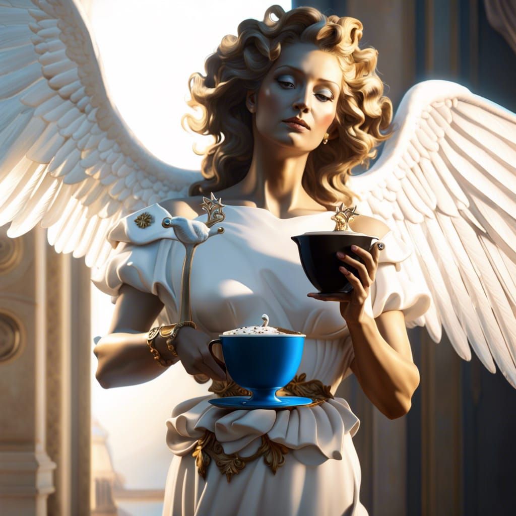 Angel with Coffee: Surreal Concept Art