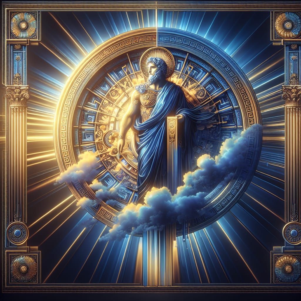 Ornate Greek God in Radiant Art Deco Setting