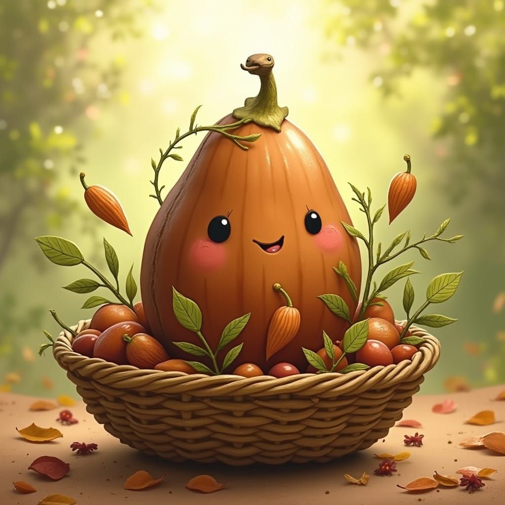 Whimsical Comin Cacao Bean in Woven Basket