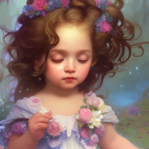 Detailed Baby with Hearts in Fantasy Art Style