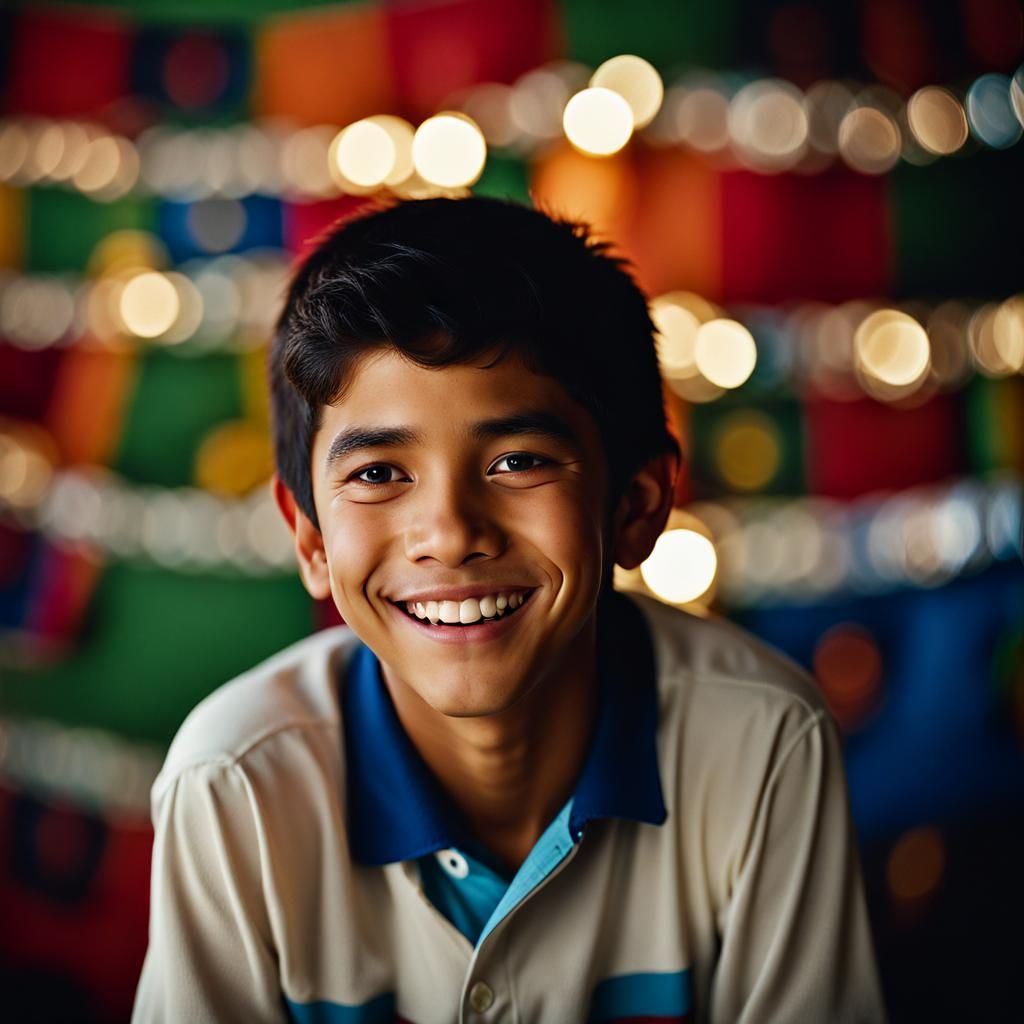 Smiling Mexican Teen Boy Portrait in Studio Lighting