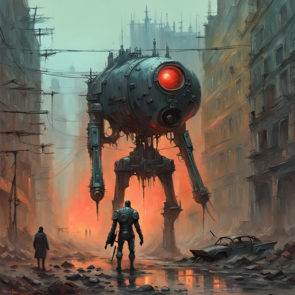Dystopian Gothic Raygun Terminator in Surreal Style