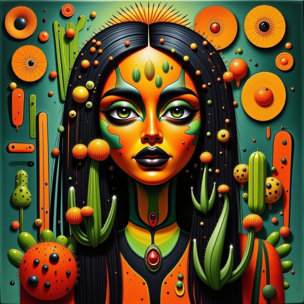 Stylized Cactus Figure with Linear Elegance