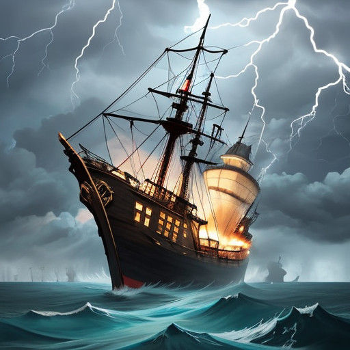 Sinking Ship Battles Turbulent Stormy Seas in Dramatic Art