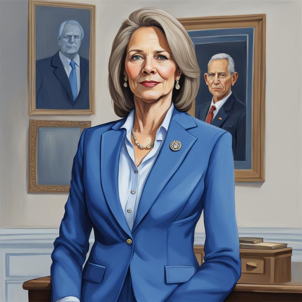 Diane Foxington Portrait in Blue Business Attire, 4K