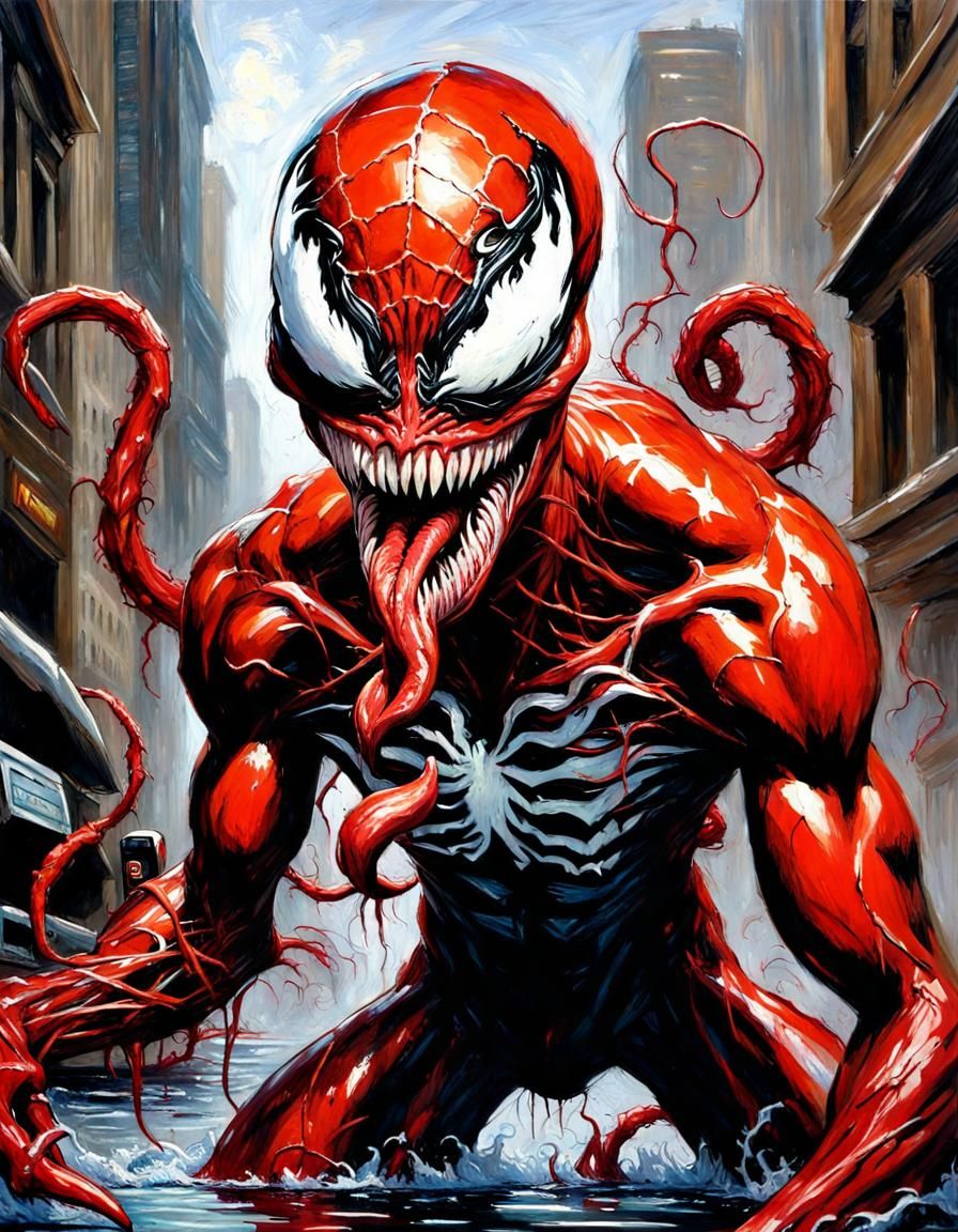 Carnage Venom Baby in Oil Painting Style