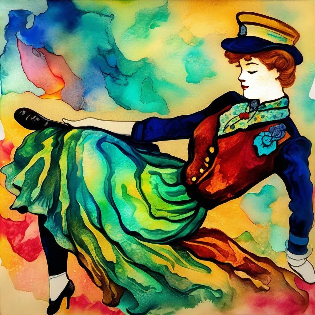 Vibrant Pinup Officer in Pointillist Style