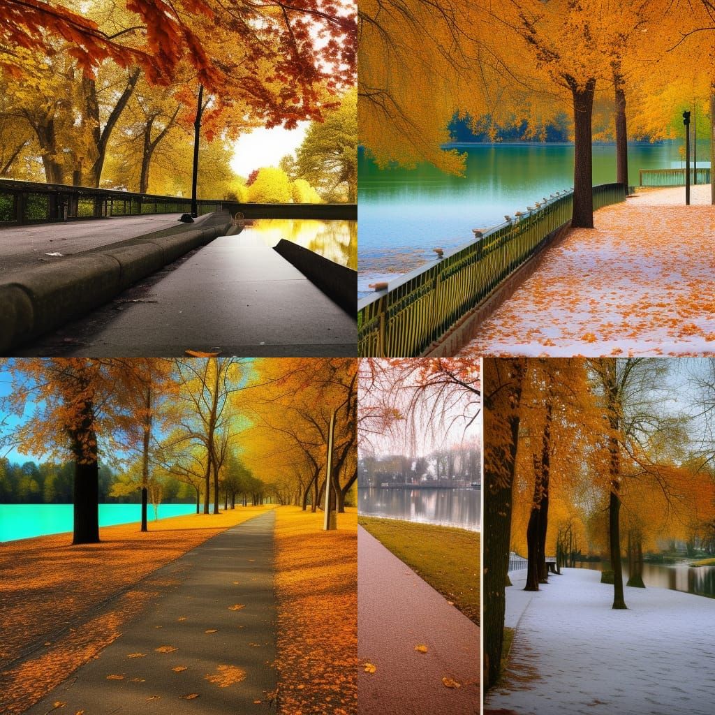 Autumn Park Scene with Lake and Trees