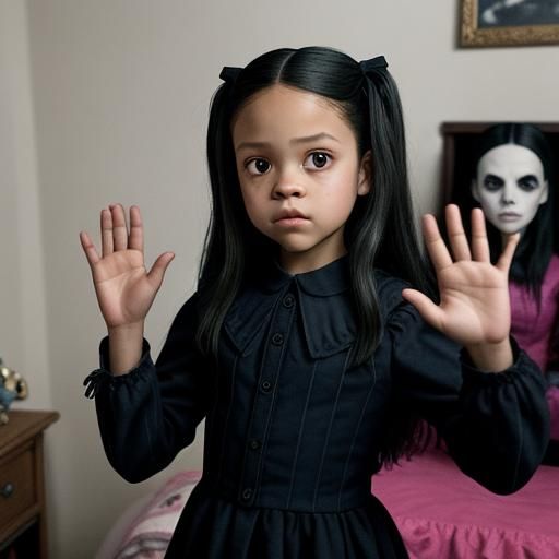 Wednesday High Five in Goth Bedroom