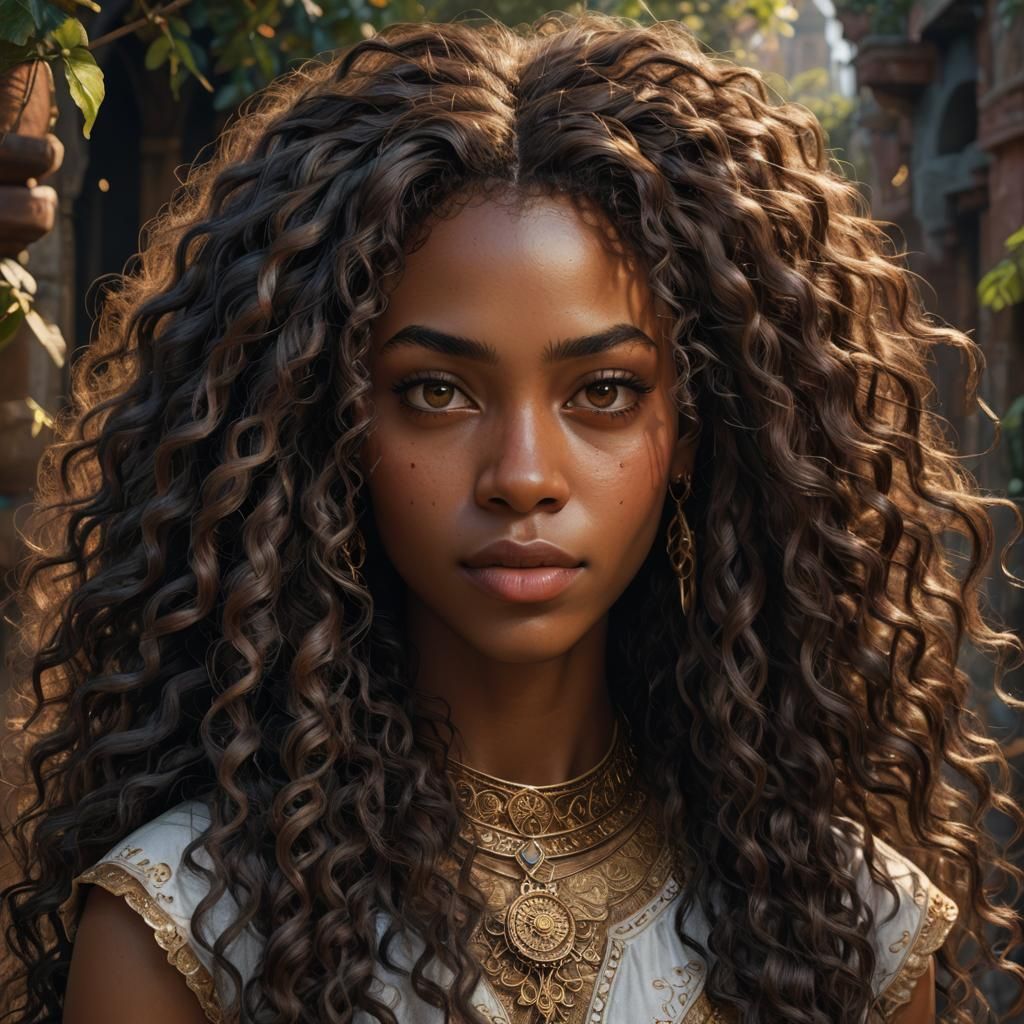 Hyperrealistic Portrait of a Young Woman with Curls