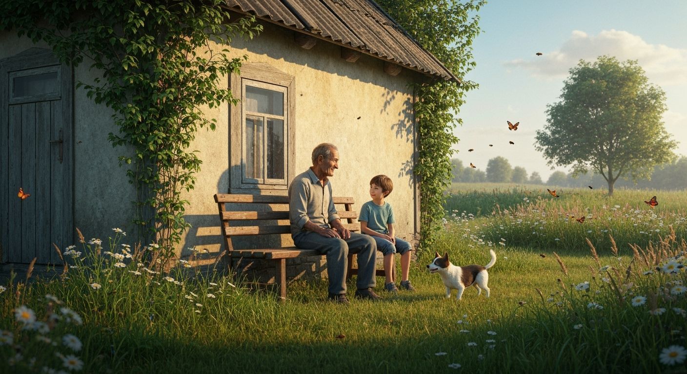 Generational Bond: Man and Boy in Sunny Countryside