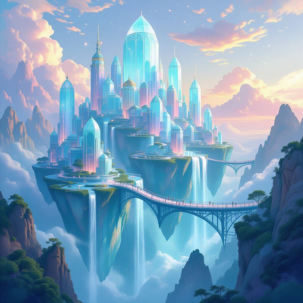 Ethereal Sea Glass City at Dawn