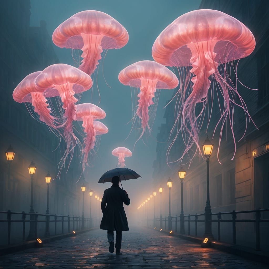 Luminous Drift in a Foggy Cityscape