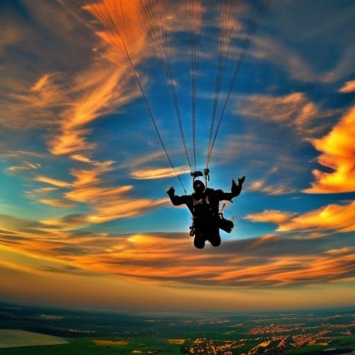 Skydiver Silhouetted Against a Sunset Sky