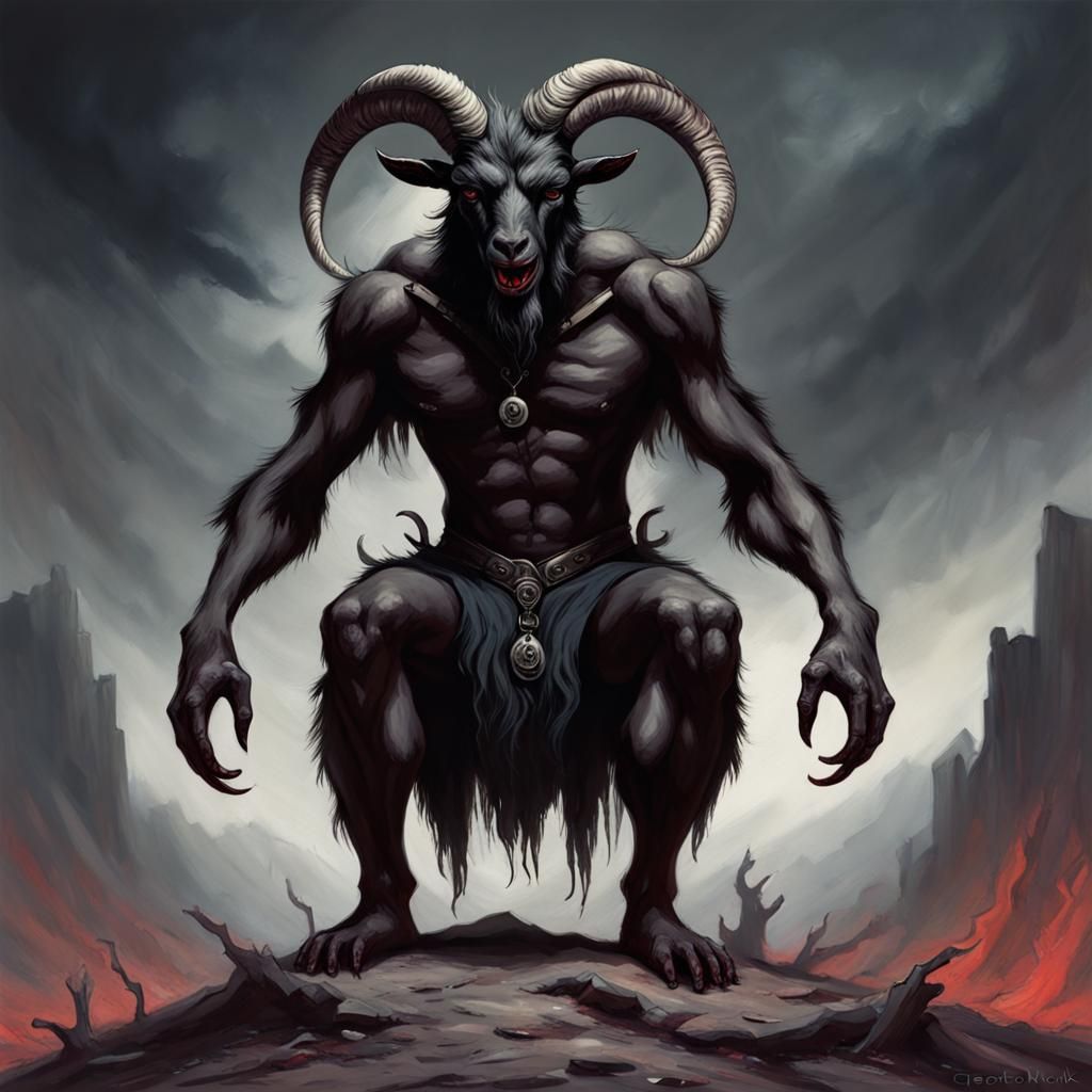 Sinister Demonic Goat Man in Dark Fantasy Style