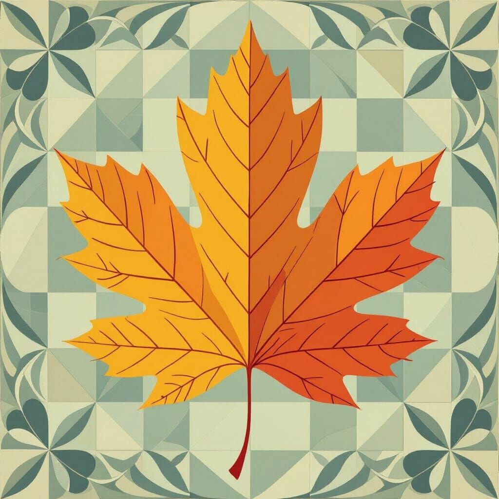 Geometric Fall Leaf on Grid in Harper Style