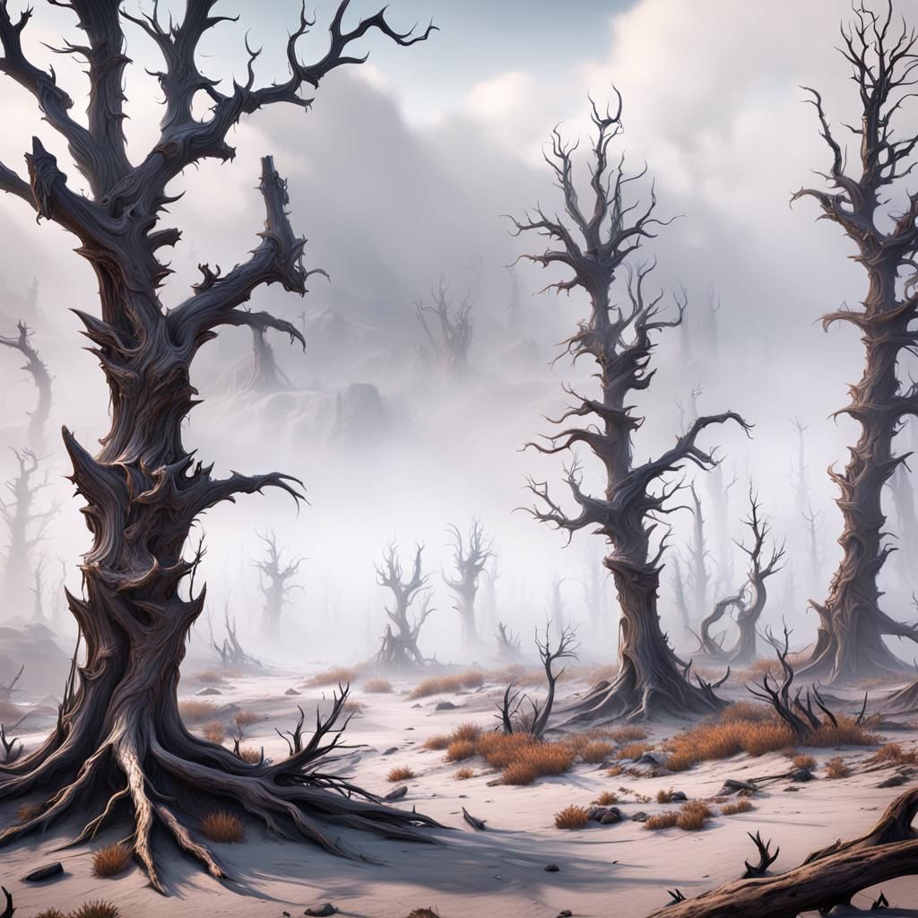 Foggy Wasteland with Dead Trees: Matte Painting
