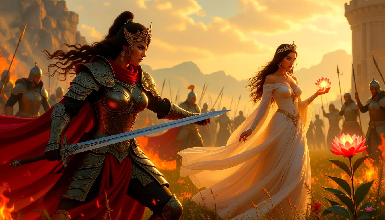 Warrior Queen: Battle and Bloom in Split Image