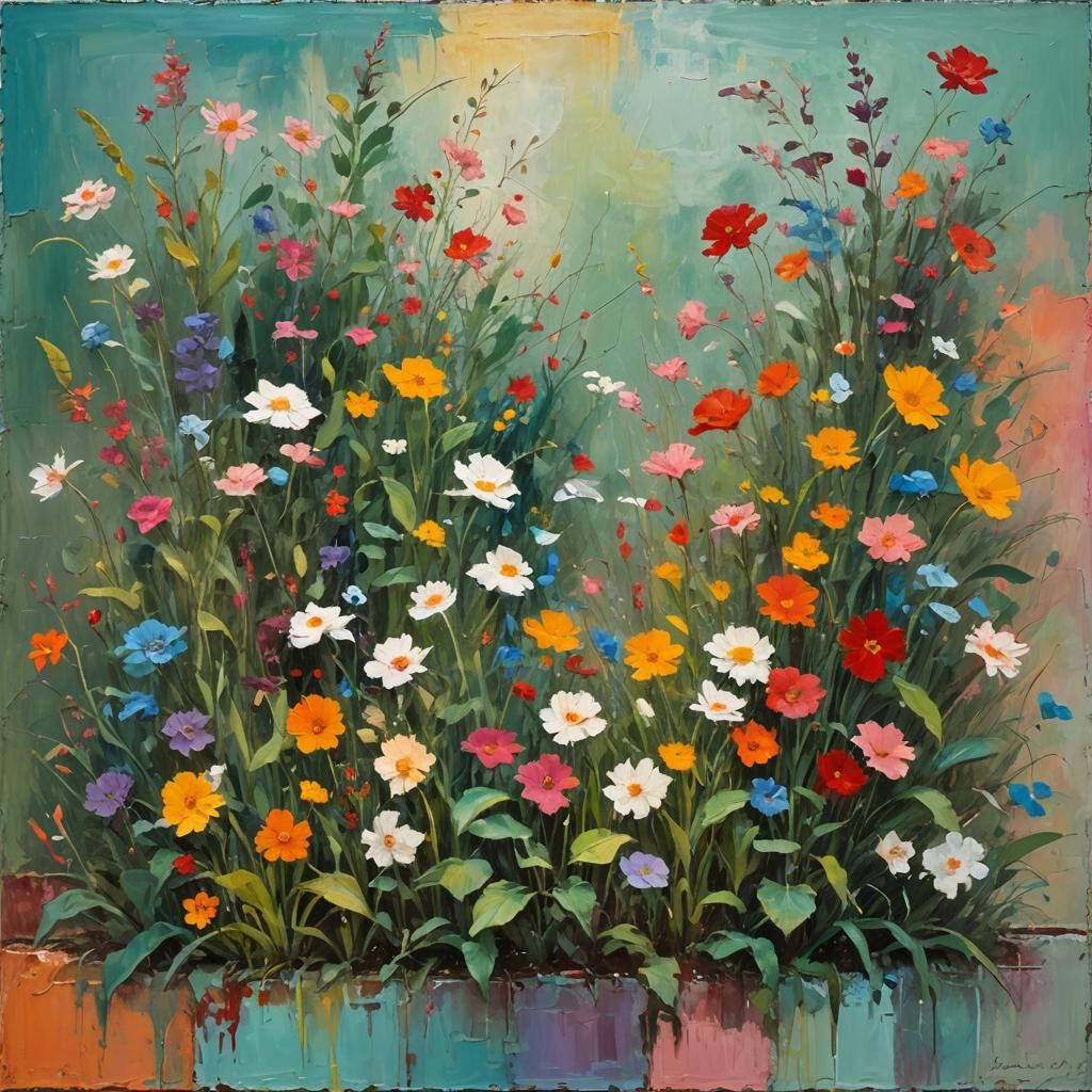 Abstract Garden in Soft Colors: Impasto Oil Painting
