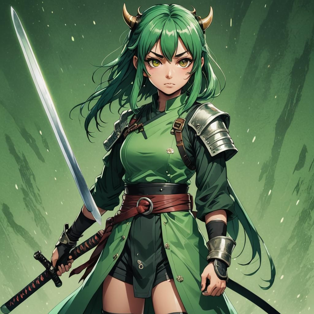 Anime Girl with Katana in Studio Trigger Style