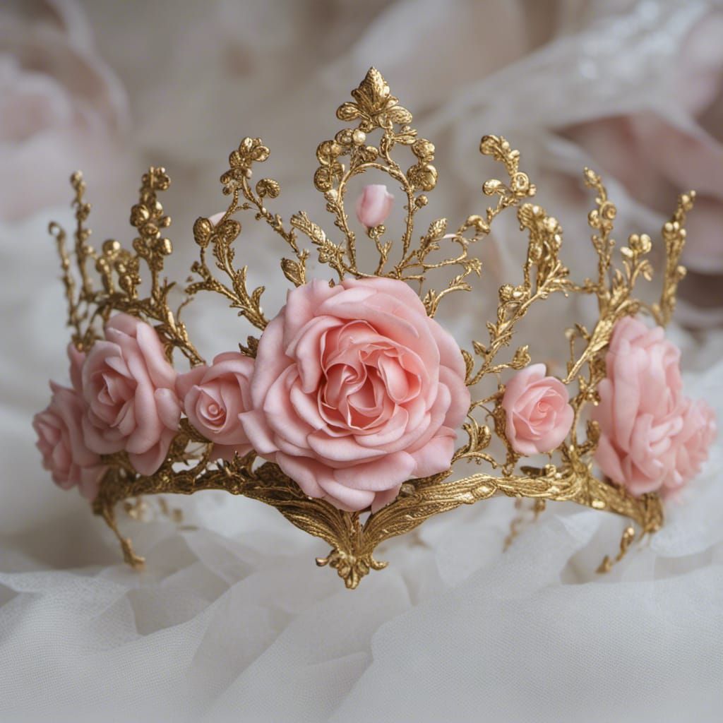 Rococo Rose Diadem with Golden Crown