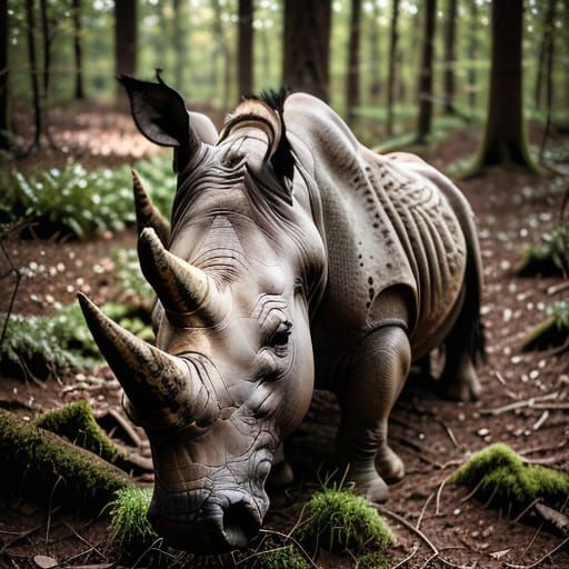 Intricately Textured Brown Tree Bark Rhino in Earthy Tones