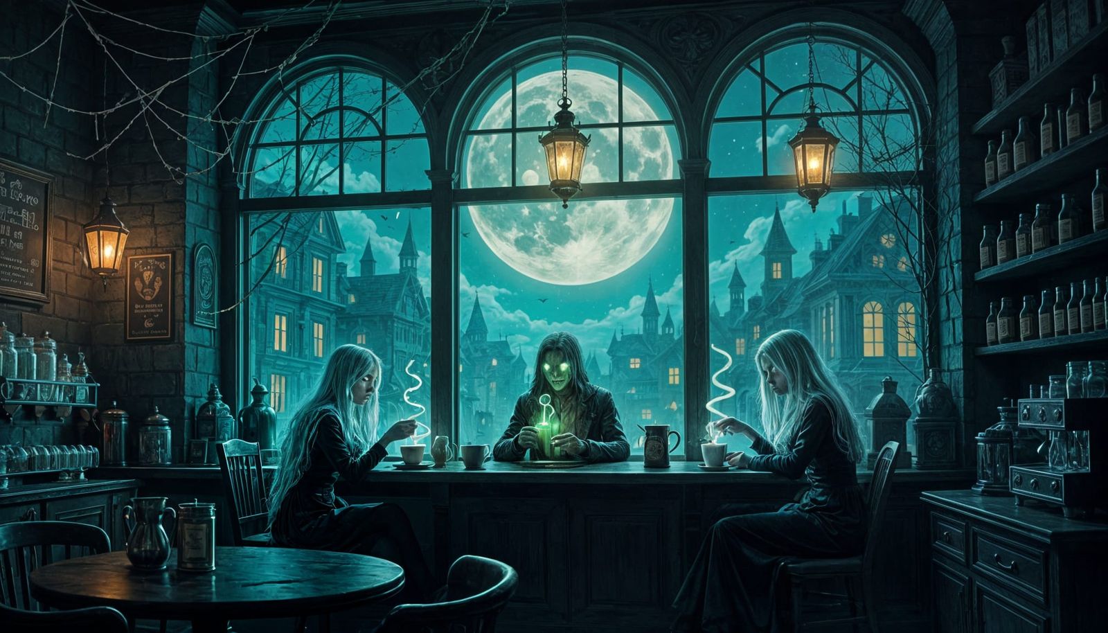 Ghostly Coffeehouse with Eerie Green Drinks