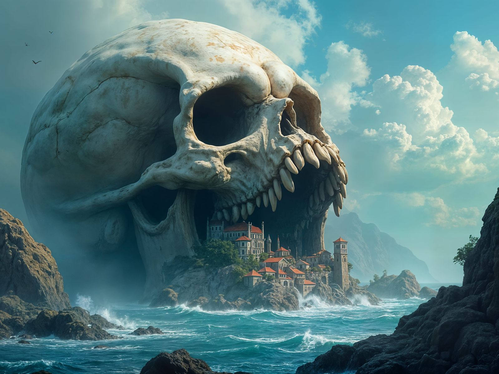 Magical Ocean Town Inside Giant Skull