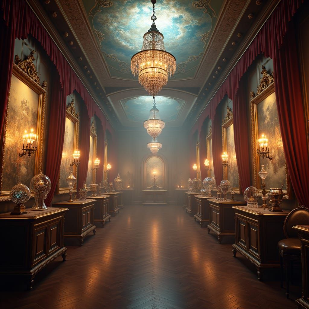 Victorian Art Gallery with Steampunk Artwork