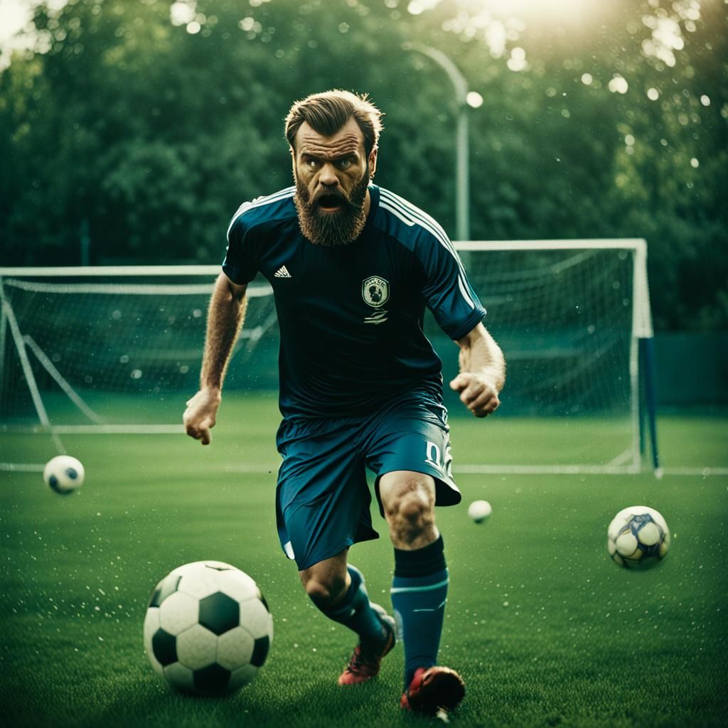 Dramatic Film Still of Angry Soccer Player
