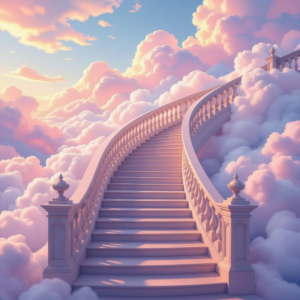 Surreal Staircase Ascending into Dreamy Clouds