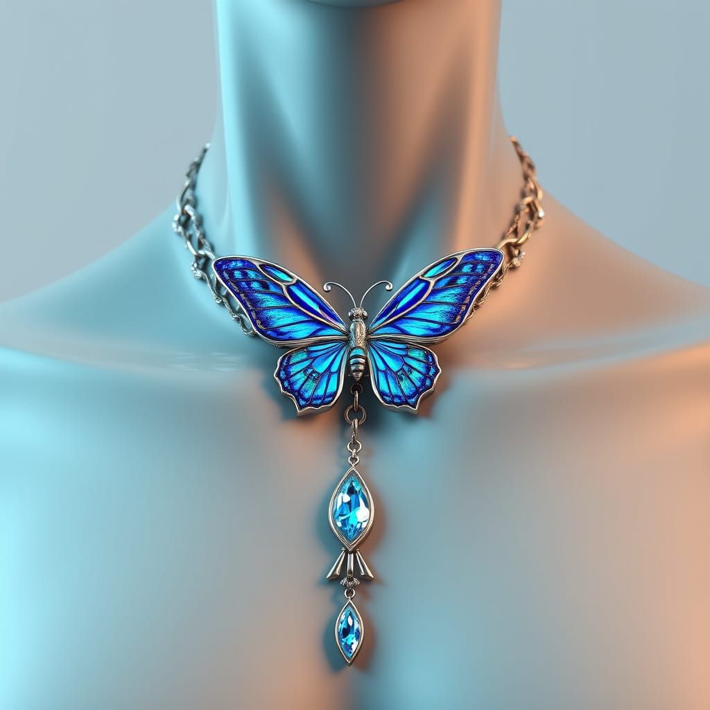 Stunning Hyperrealistic Necklace on Manikin with Bright Blue...