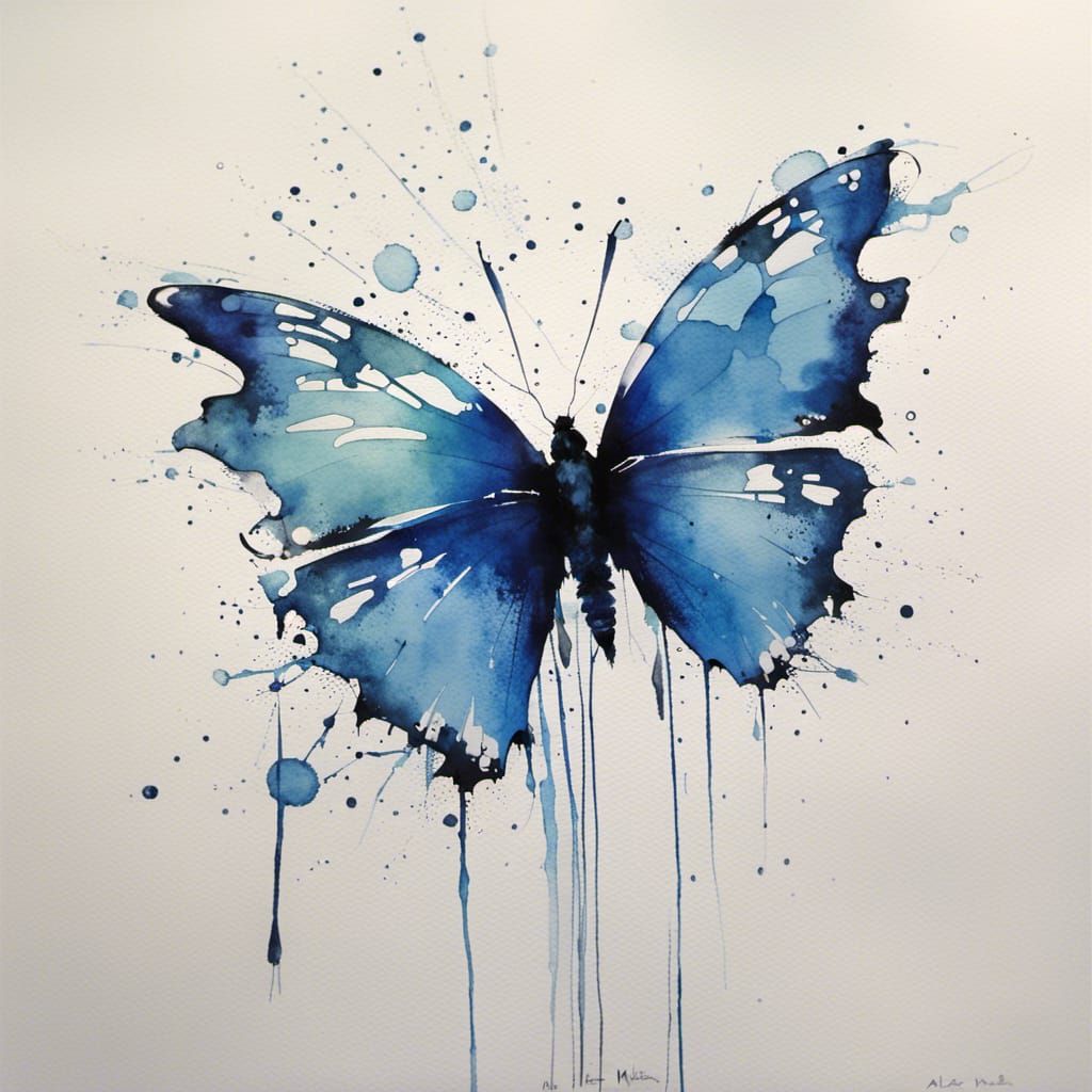 Breathing Blue Butterfly in Watercolour Style
