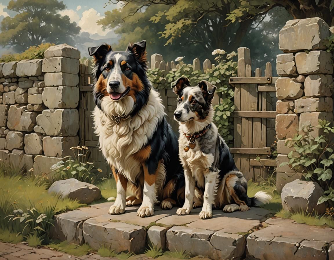 British Shepherd and Sheepdog Portrait, Vintage Style