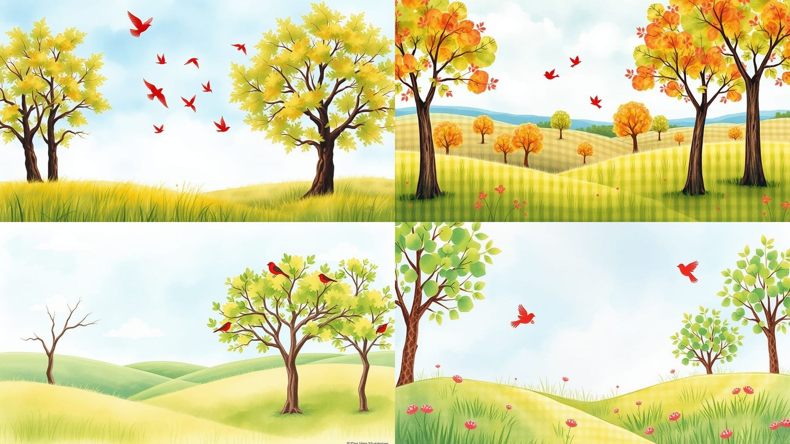 Watercolor Landscape with Gingham Print Elements