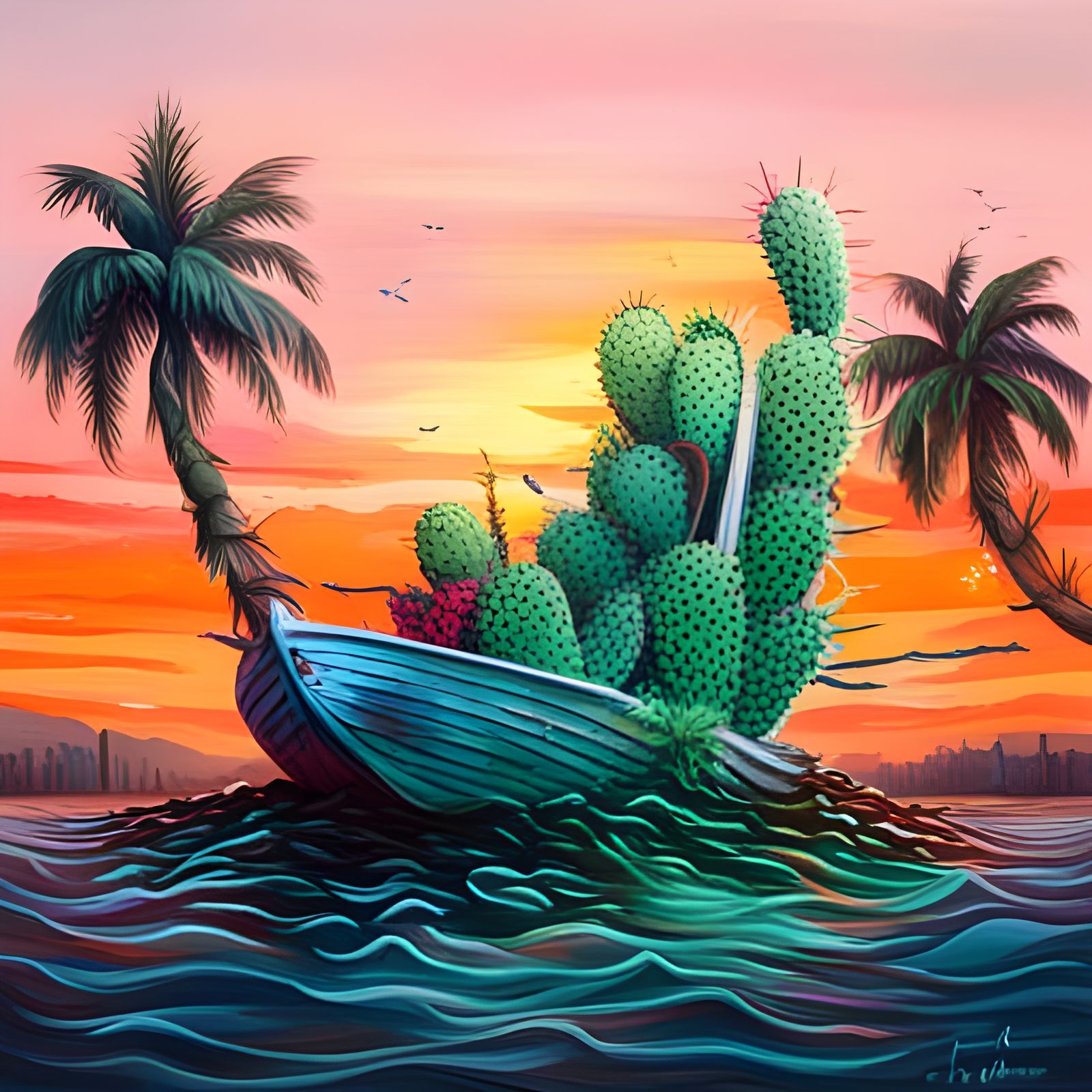 Cactus Boat Graffiti Art in Splash Style
